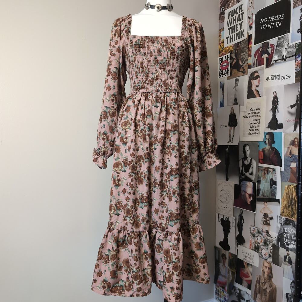 Floral Smocked Midi Long Dress